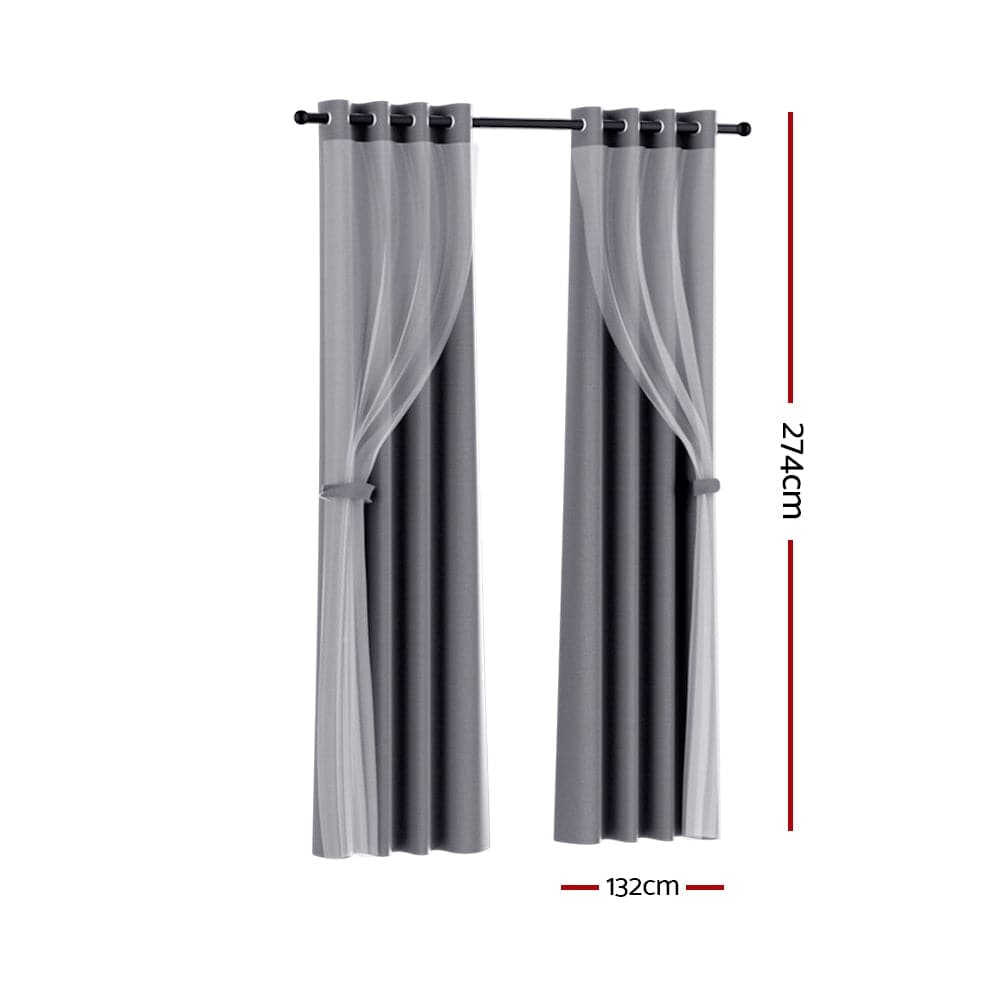 Artiss Home & Garden > Curtains > Curtains & Drapes Artiss 2X 132x274cm Blockout Sheer Curtains Charcoal