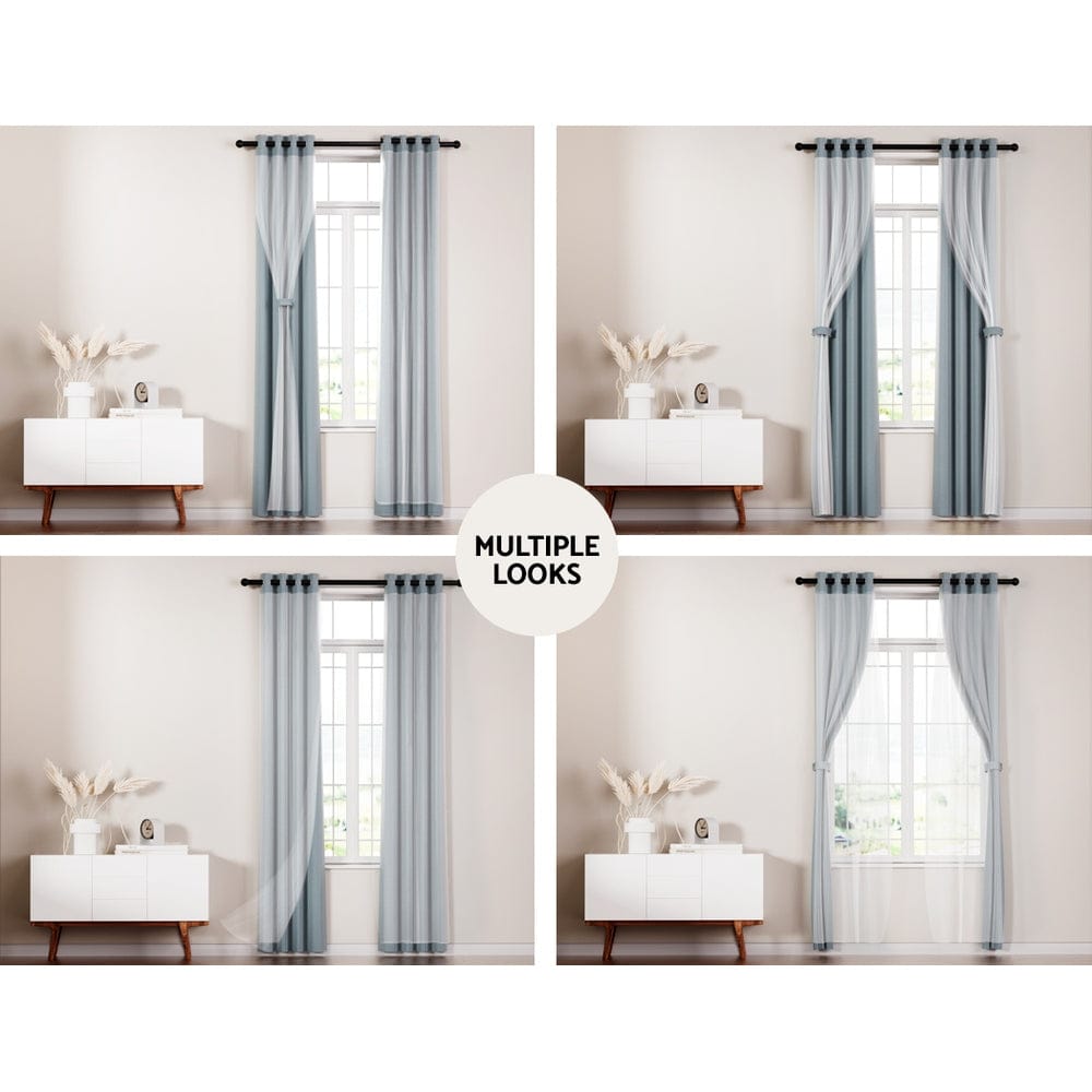 Artiss Home & Garden > Curtains > Curtains & Drapes Artiss 2X 132x274cm Blockout Sheer Curtains Light Grey