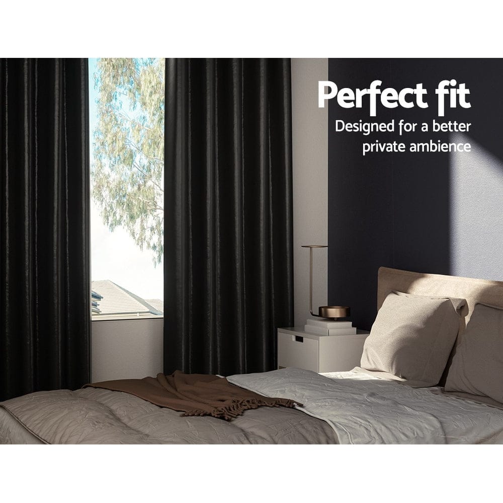 Artiss Home & Garden > Curtains > Curtains & Drapes Artiss 2X Blockout Curtains Eyelet 140x230cm Black Shine