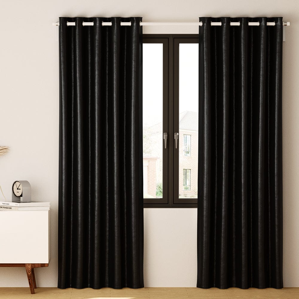 Artiss Home & Garden > Curtains > Curtains & Drapes Artiss 2X Blockout Curtains Eyelet 140x230cm Black Shine