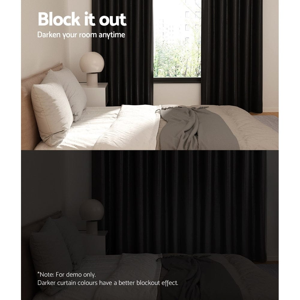 Artiss Home & Garden > Curtains > Curtains & Drapes Artiss 2X Blockout Curtains Eyelet 140x230cm Black Shine
