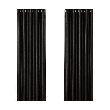 Artiss Home & Garden > Curtains > Curtains & Drapes Artiss 2X Blockout Curtains Eyelet 180x213cm Black Shine