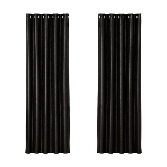 Artiss Home & Garden > Curtains > Curtains & Drapes Artiss 2X Blockout Curtains Eyelet 180x213cm Black Shine