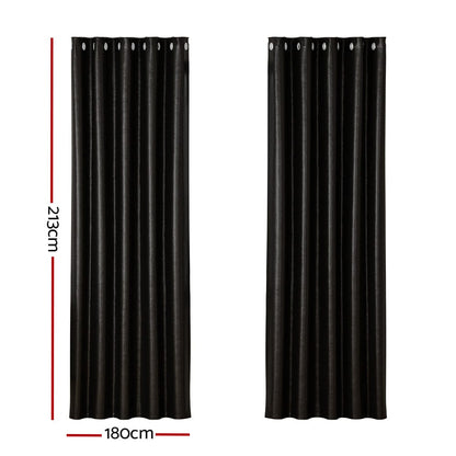 Artiss Home & Garden > Curtains > Curtains & Drapes Artiss 2X Blockout Curtains Eyelet 180x213cm Black Shine