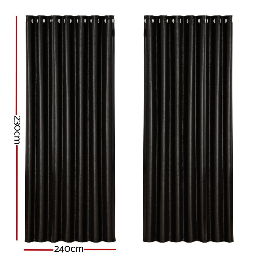 Artiss Home & Garden > Curtains > Curtains & Drapes Artiss 2X Blockout Curtains Eyelet 240x230cm Black Shine