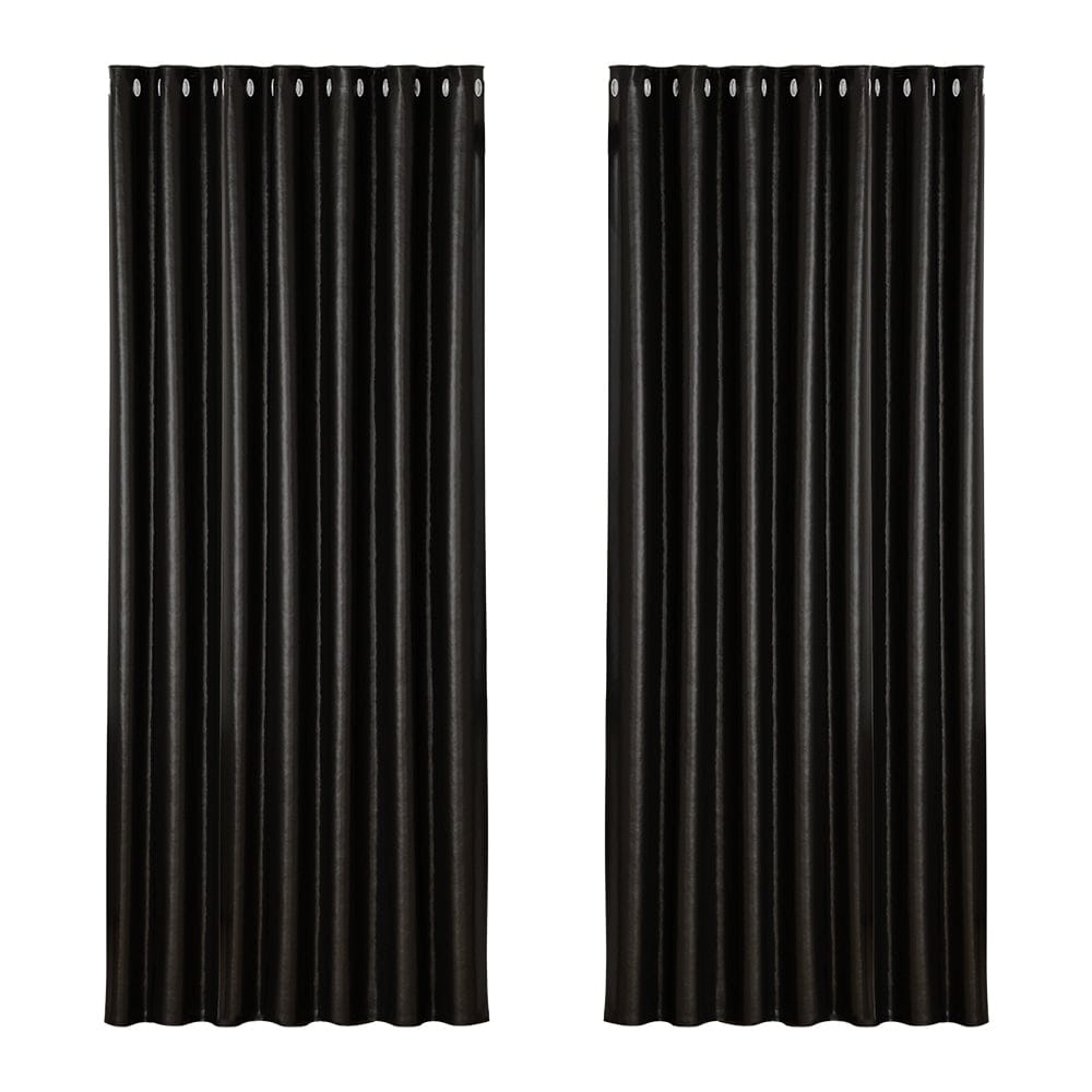 Artiss Home & Garden > Curtains > Curtains & Drapes Artiss 2X Blockout Curtains Eyelet 240x230cm Black Shine