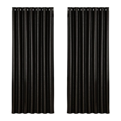 Artiss Home & Garden > Curtains > Curtains & Drapes Artiss 2X Blockout Curtains Eyelet 240x230cm Black Shine