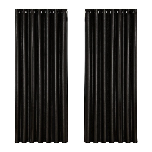 Artiss Home & Garden > Curtains > Curtains & Drapes Artiss 2X Blockout Curtains Eyelet 240x230cm Black Shine