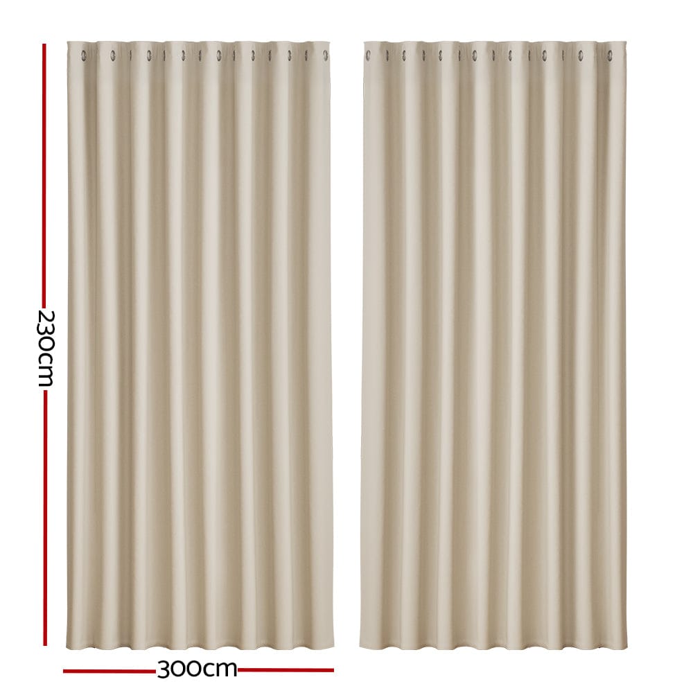 Artiss Home & Garden > Curtains > Curtains & Drapes Artiss 2X Blockout Curtains Eyelet 300x230cm Beige