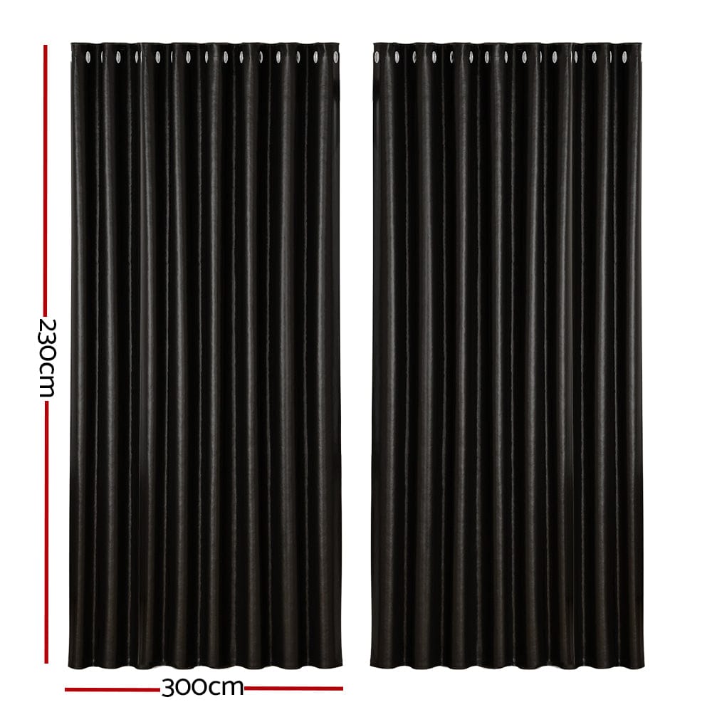 Artiss Home & Garden > Curtains > Curtains & Drapes Artiss 2X Blockout Curtains Eyelet 300x230cm Black Shine