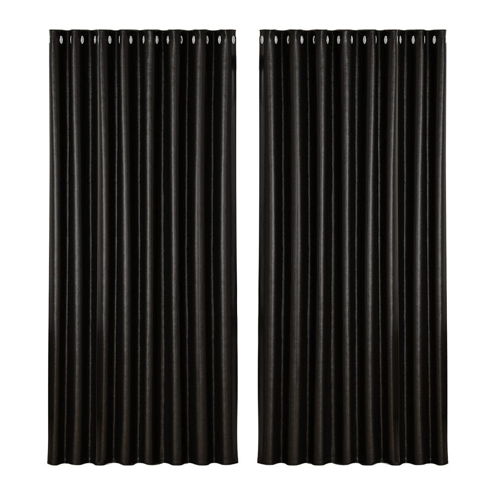 Artiss Home & Garden > Curtains > Curtains & Drapes Artiss 2X Blockout Curtains Eyelet 300x230cm Black Shine