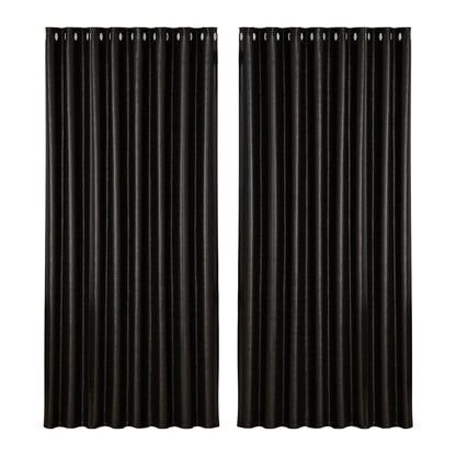 Artiss Home & Garden > Curtains > Curtains & Drapes Artiss 2X Blockout Curtains Eyelet 300x230cm Black Shine