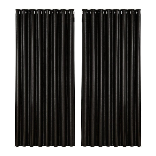 Artiss Home & Garden > Curtains > Curtains & Drapes Artiss 2X Blockout Curtains Eyelet 300x230cm Black Shine