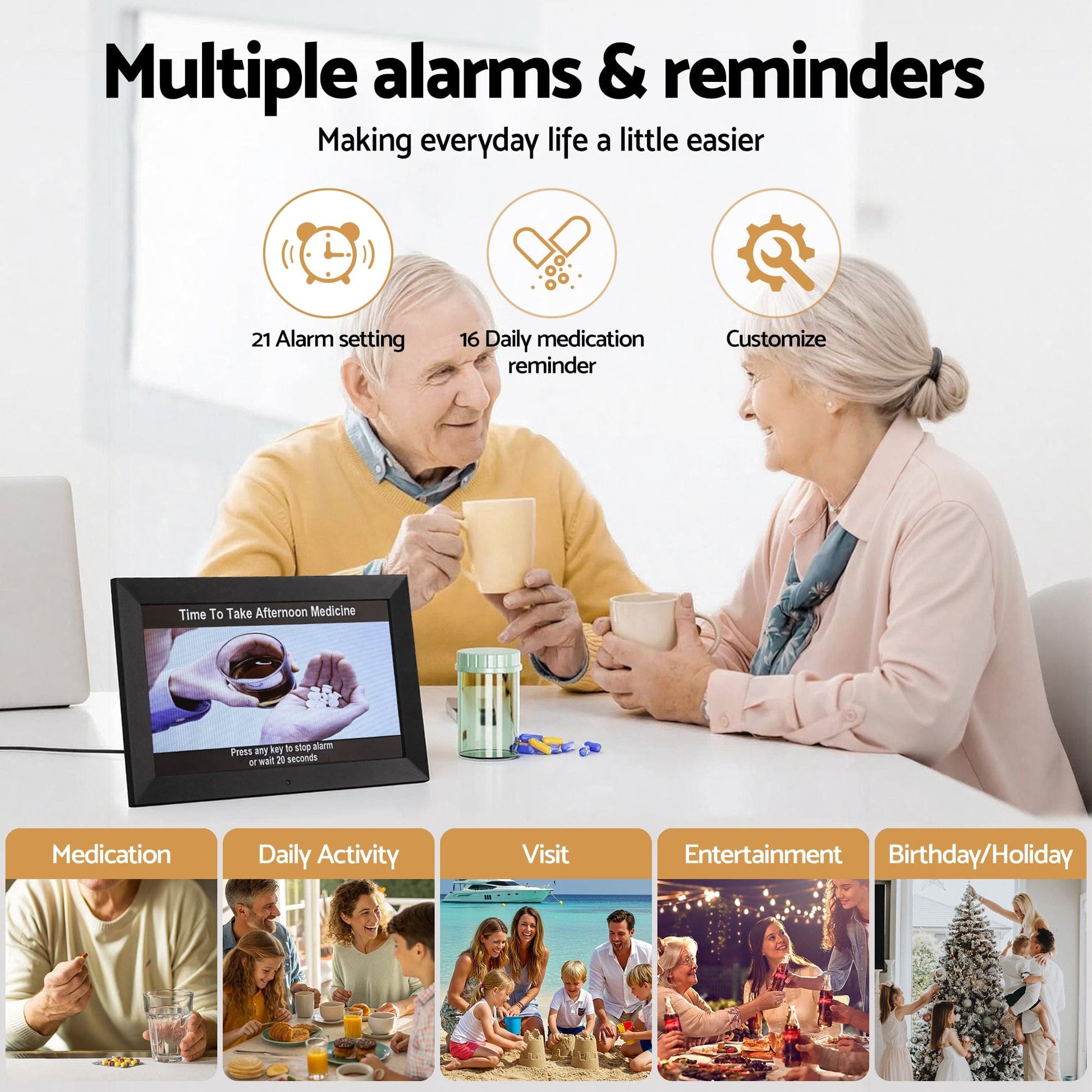 Artiss Home & Garden > Decor > Clocks Artiss 10" Digital Day Clock Alarm Calendar Dementia Date Week Desk Clocks Black
