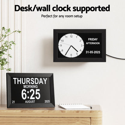 Artiss Home & Garden > Decor > Clocks Artiss 10" Digital Day Clock Alarm Calendar Dementia Date Week Desk Clocks Black