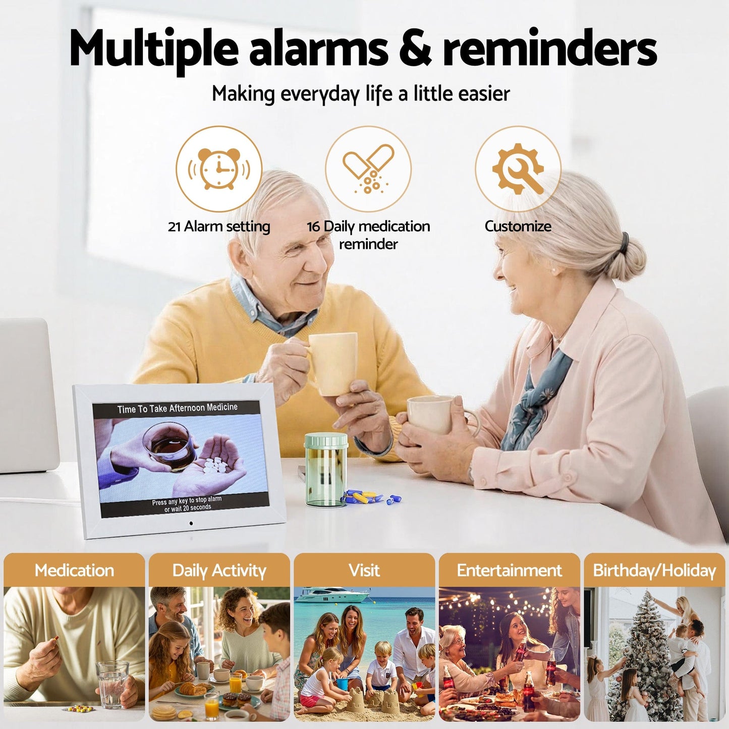 Artiss Home & Garden > Decor > Clocks Artiss 10" Digital Day Clock Alarm Calendar Dementia Date Week Desk Clocks White