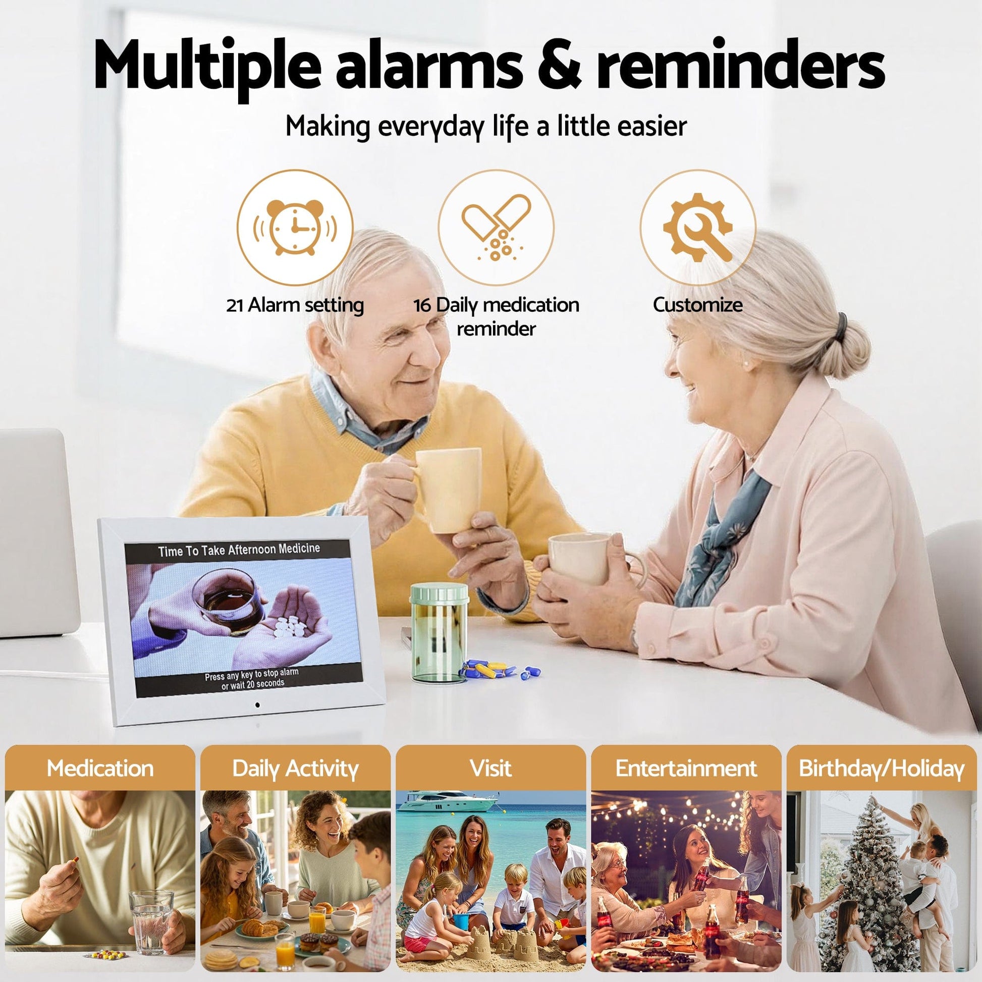 Artiss Home & Garden > Decor > Clocks Artiss 10" Digital Day Clock Alarm Calendar Dementia Date Week Desk Clocks White