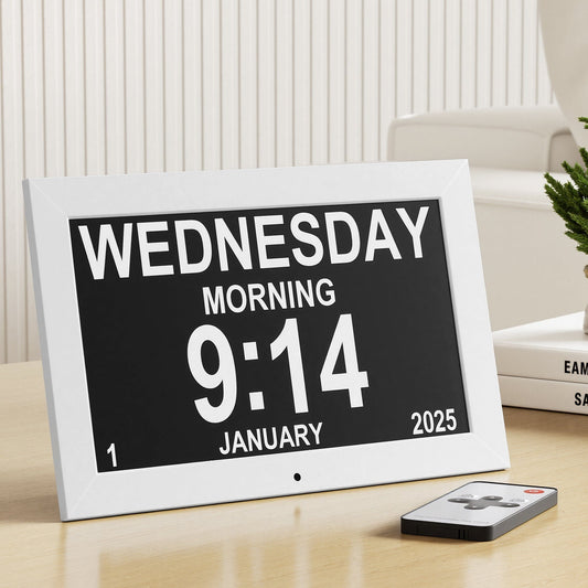 Artiss Home & Garden > Decor > Clocks Artiss 10" Digital Day Clock Alarm Calendar Dementia Date Week Desk Clocks White