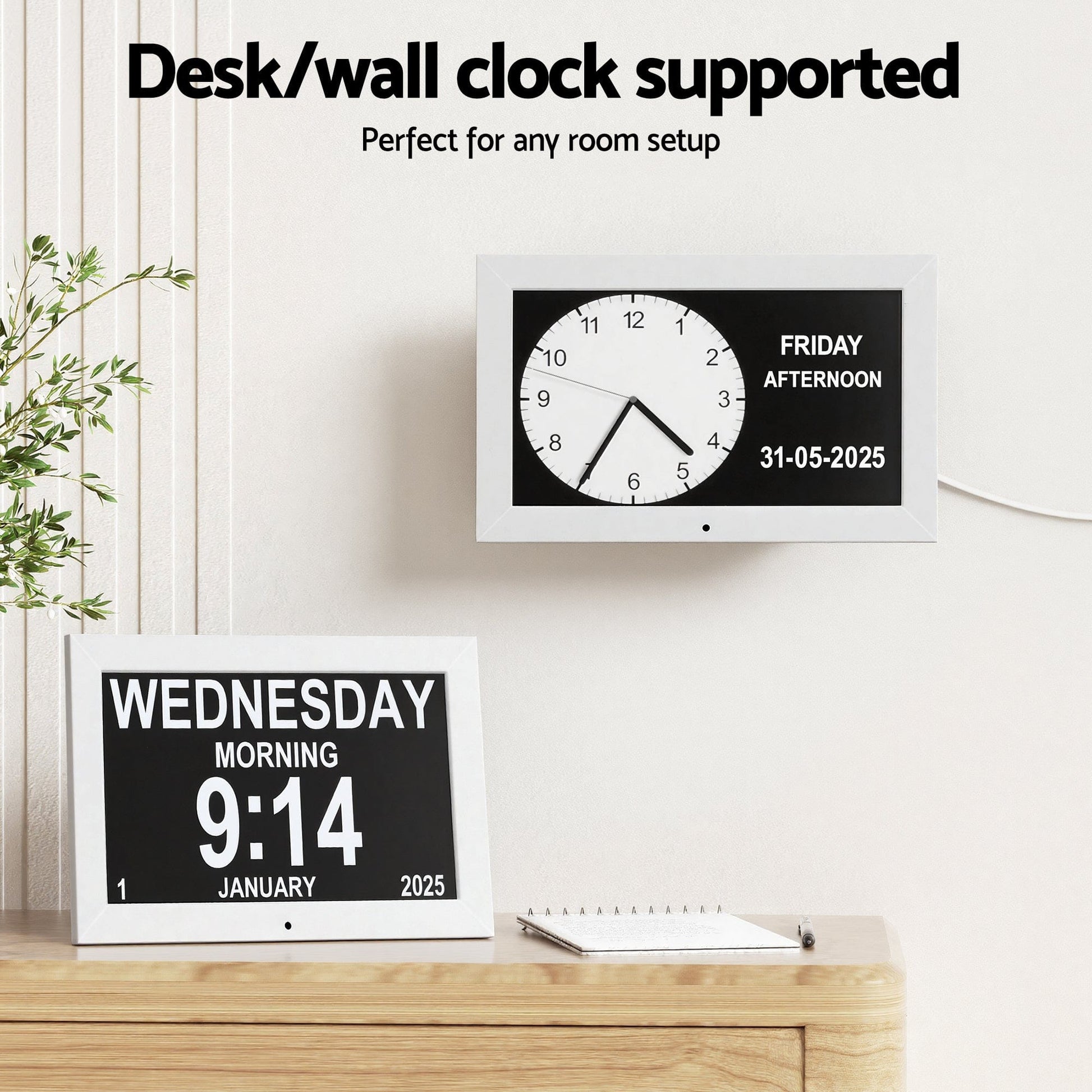 Artiss Home & Garden > Decor > Clocks Artiss 10" Digital Day Clock Alarm Calendar Dementia Date Week Desk Clocks White