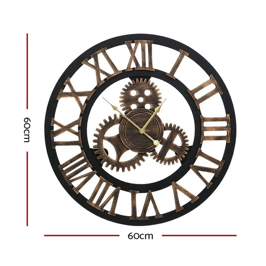 Artiss Home & Garden > Decor > Clocks Artiss 60cm Wall Clock Large Retro Roman Numerals Brown