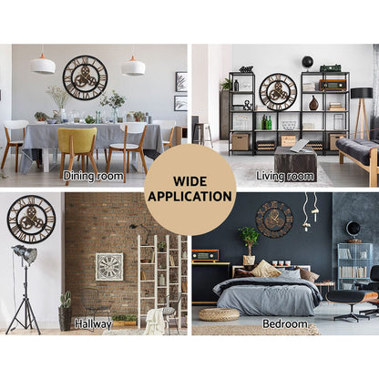 Artiss Home & Garden > Decor > Clocks Artiss 60cm Wall Clock Large Retro Roman Numerals Brown