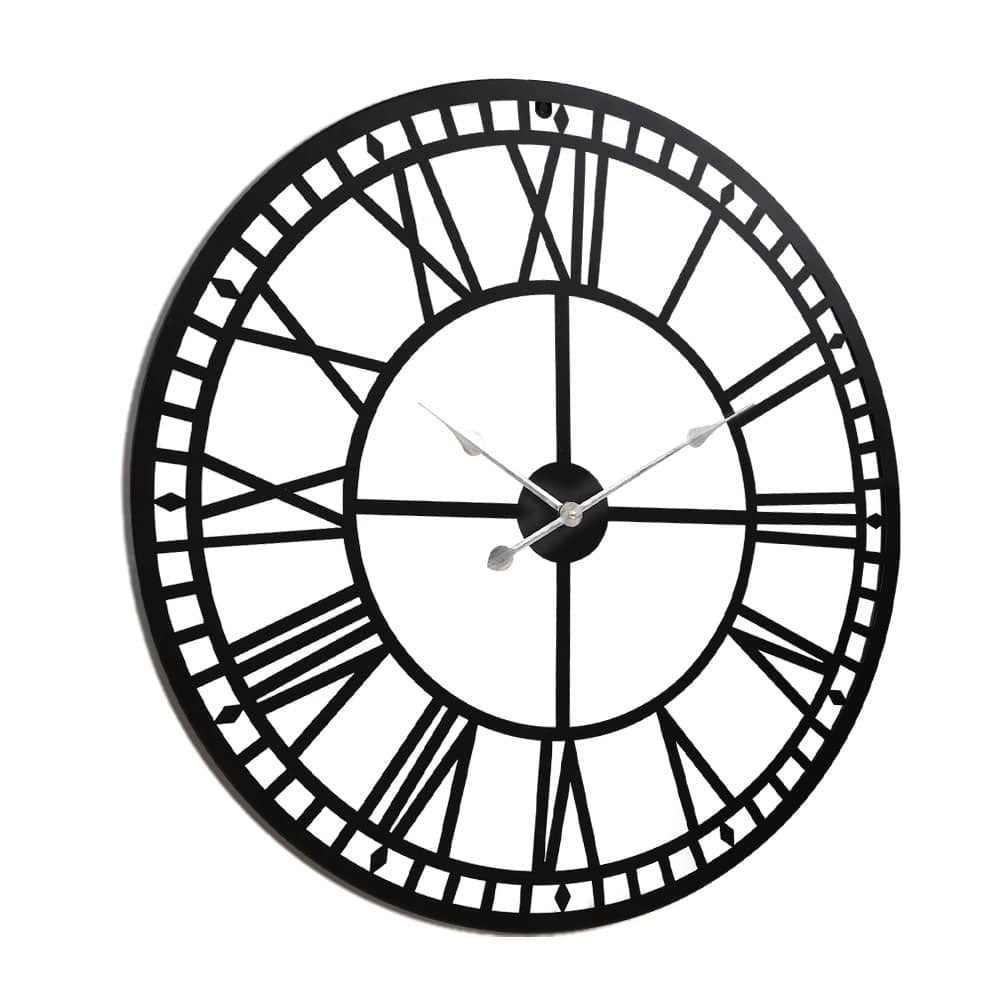Artiss Home & Garden > Decor > Clocks Artiss 60cm Wall Clock Large Roman Numerals Metal Black