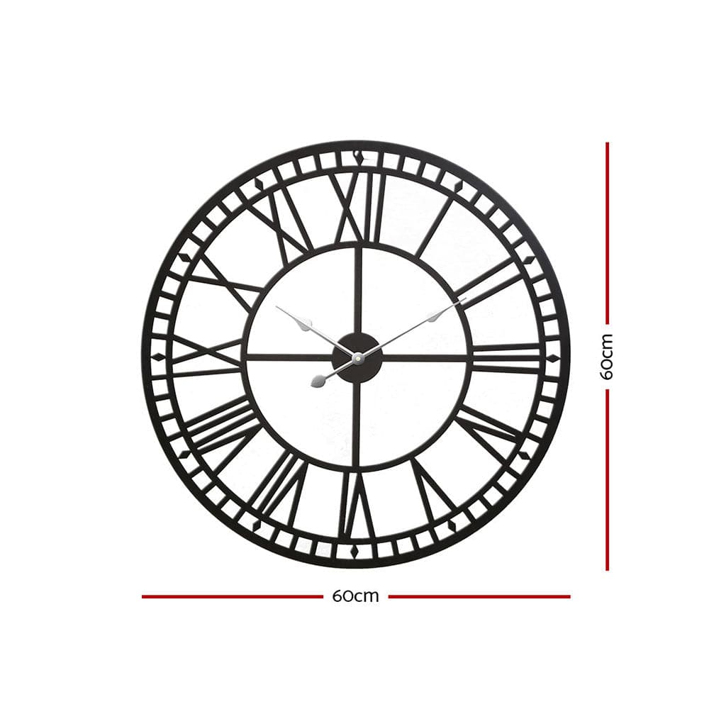 Artiss Home & Garden > Decor > Clocks Artiss 60cm Wall Clock Large Roman Numerals Metal Black