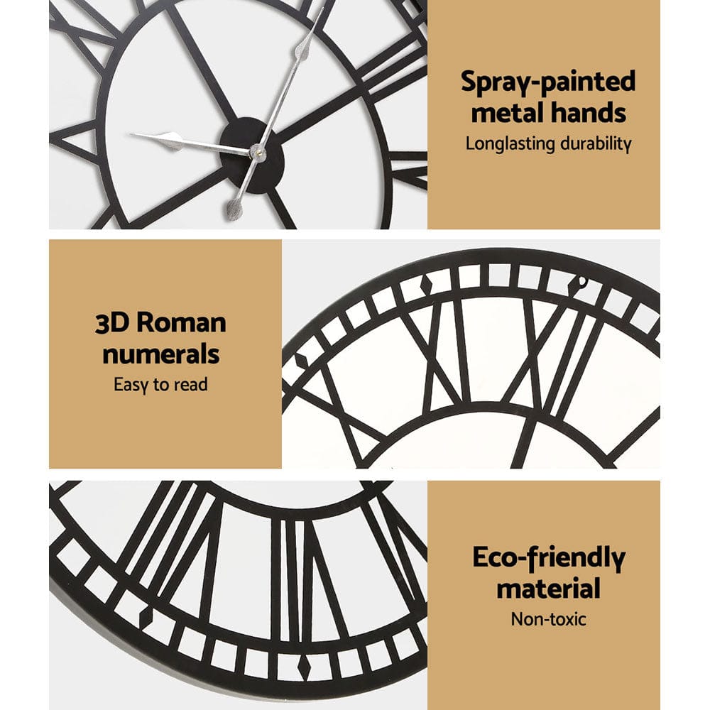 Artiss Home & Garden > Decor > Clocks Artiss 60cm Wall Clock Large Roman Numerals Metal Black