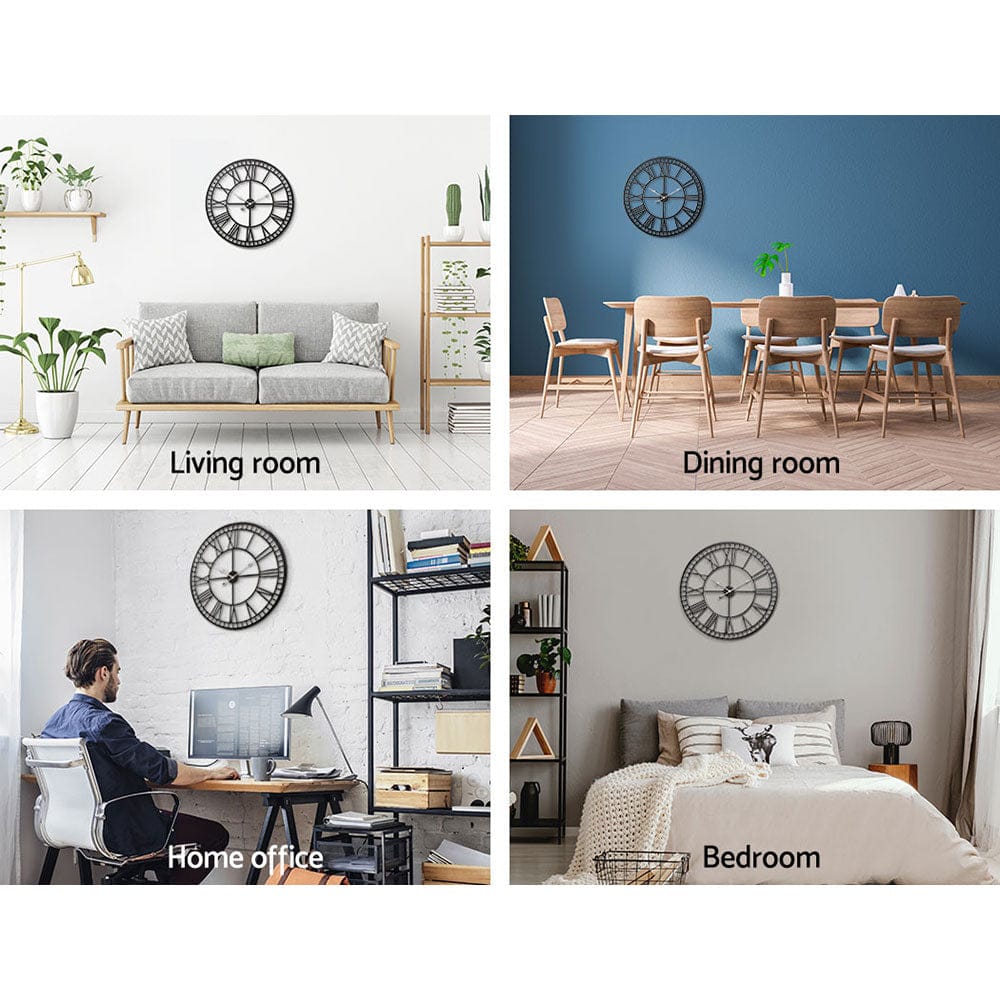 Artiss Home & Garden > Decor > Clocks Artiss 60cm Wall Clock Large Roman Numerals Metal Black