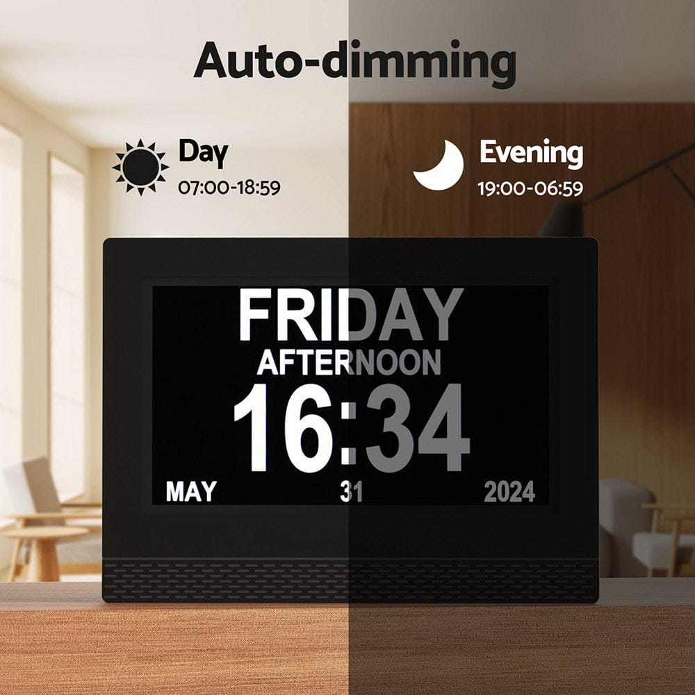 Artiss Home & Garden > Decor > Clocks Artiss 7" Digital Day Clock Calendar Alarm Black