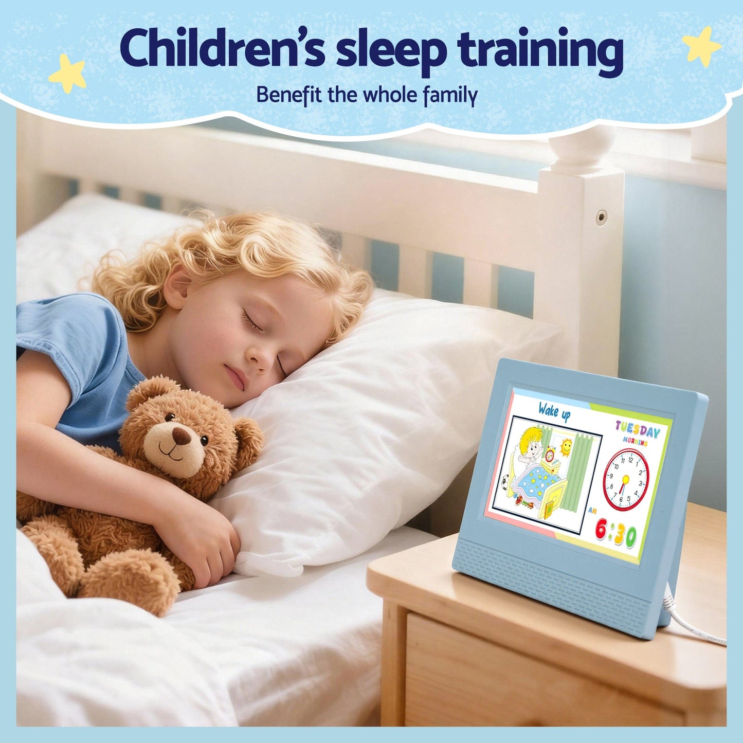 Artiss Home & Garden > Decor > Clocks Artiss 7" Digital Day Clock Calendar Alarm LCD Children Sleep Trainer Clocks Blue