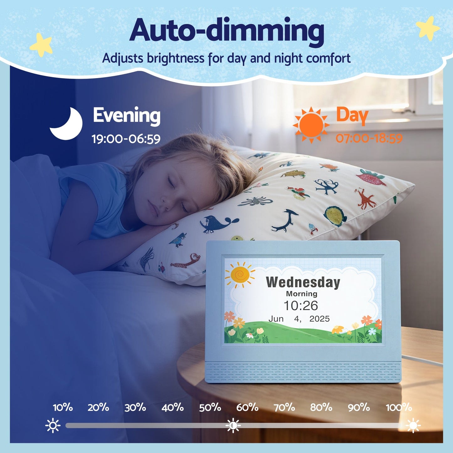 Artiss Home & Garden > Decor > Clocks Artiss 7" Digital Day Clock Calendar Alarm LCD Children Sleep Trainer Clocks Blue