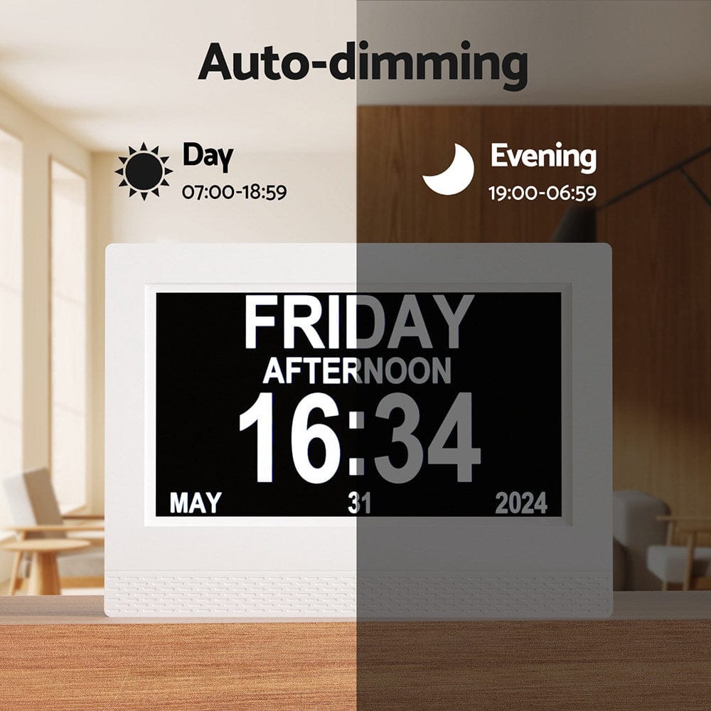 Artiss Home & Garden > Decor > Clocks Artiss 7" Digital Day Clock Calendar Alarm White