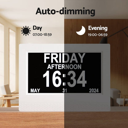 Artiss Home & Garden > Decor > Clocks Artiss 7" Digital Day Clock Calendar Alarm White