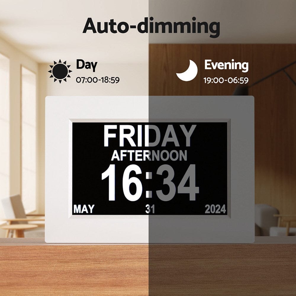 Artiss Home & Garden > Decor > Clocks Artiss 8" Digital Day Clock Calendar Alarm White