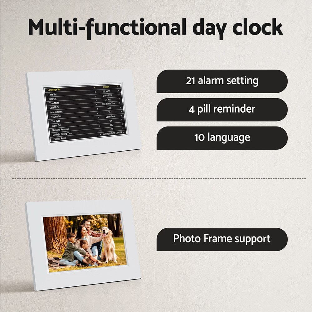 Artiss Home & Garden > Decor > Clocks Artiss 8" Digital Day Clock Calendar Alarm White