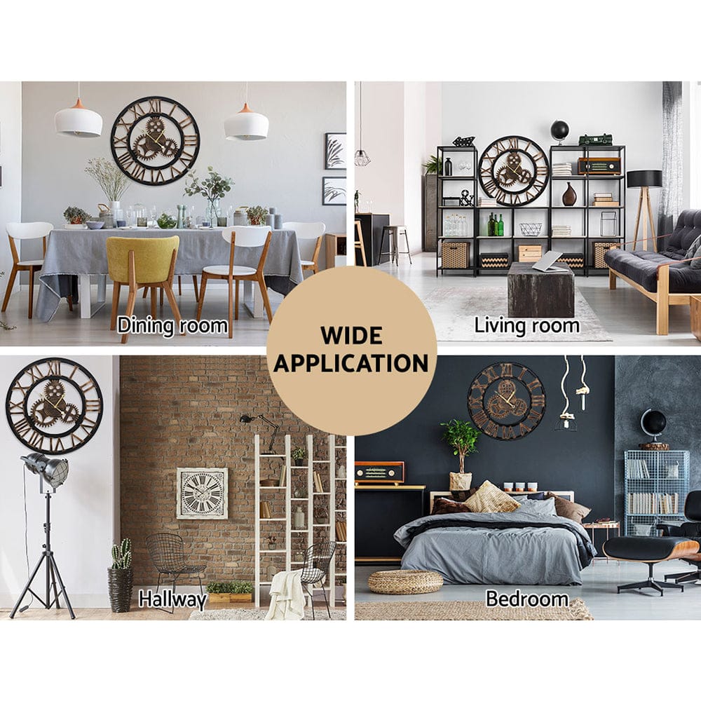 Artiss Home & Garden > Decor > Clocks Artiss 80cm Wall Clock Large Retro Roman Numerals Brown