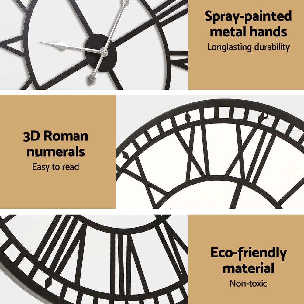 Artiss Home & Garden > Decor > Clocks Artiss 80cm Wall Clock Large Roman Numerals Metal Black