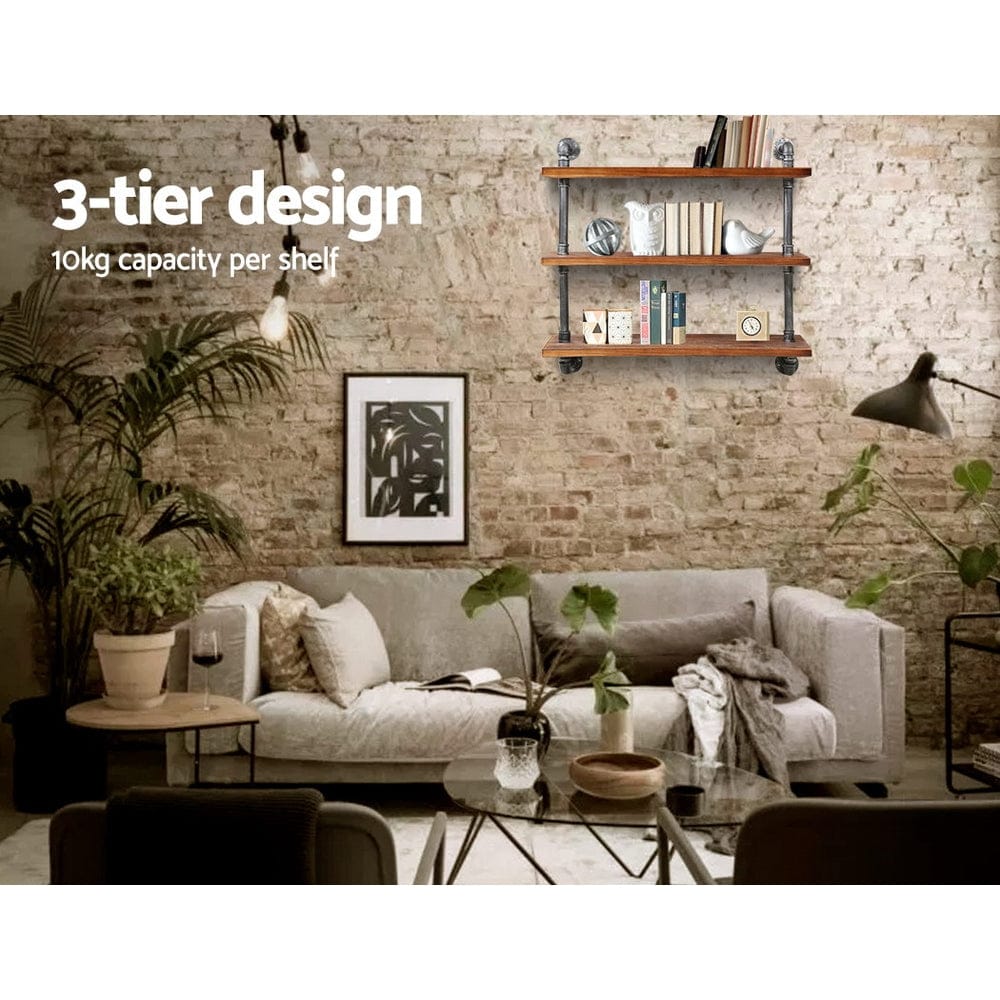 Artiss Home & Garden > DIY > Kitchen & Bathroom DIY Artiss Floating DIY Pipe Shelf 3 Tiers - ISSA