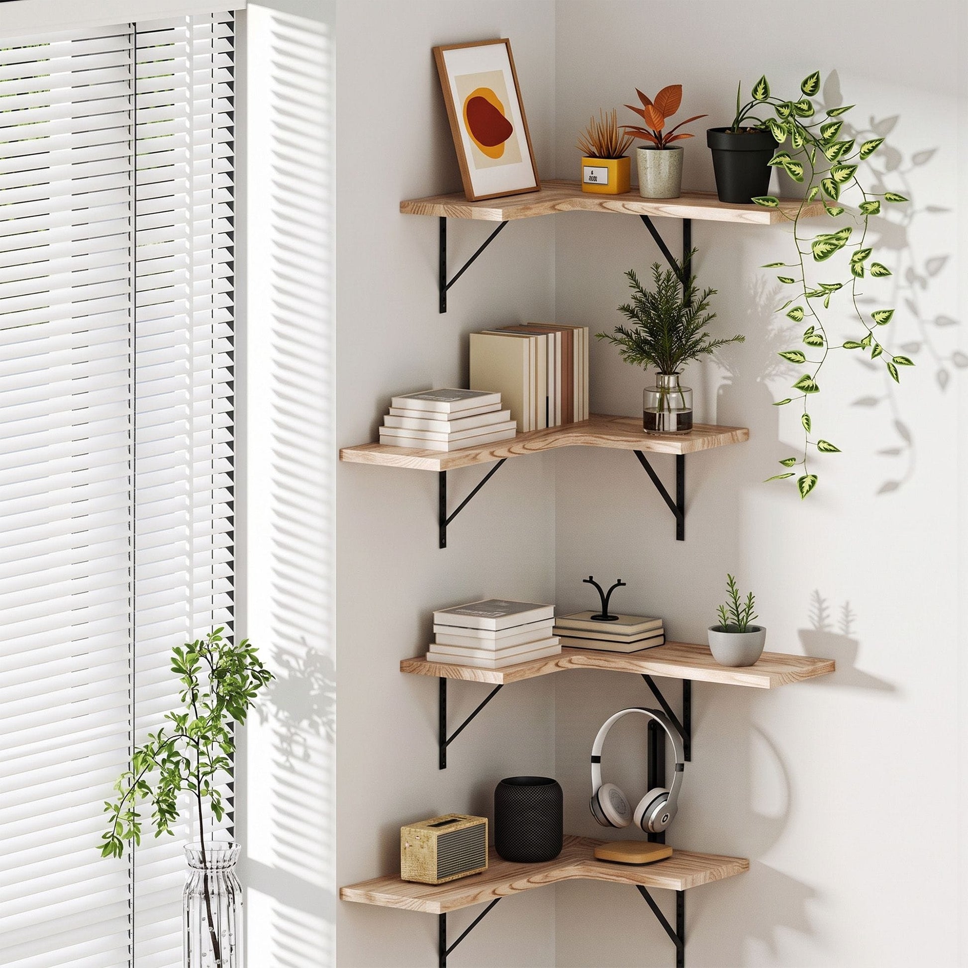 Artiss Home & Garden > DIY > Kitchen & Bathroom DIY Artiss Floating Wall Shelf Corner Shelves Set of 4 Wood