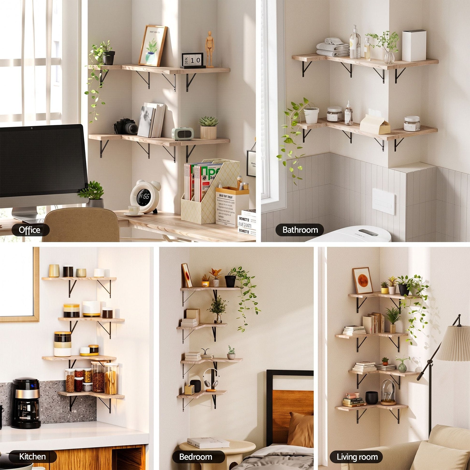 Artiss Home & Garden > DIY > Kitchen & Bathroom DIY Artiss Floating Wall Shelf Corner Shelves Set of 4 Wood