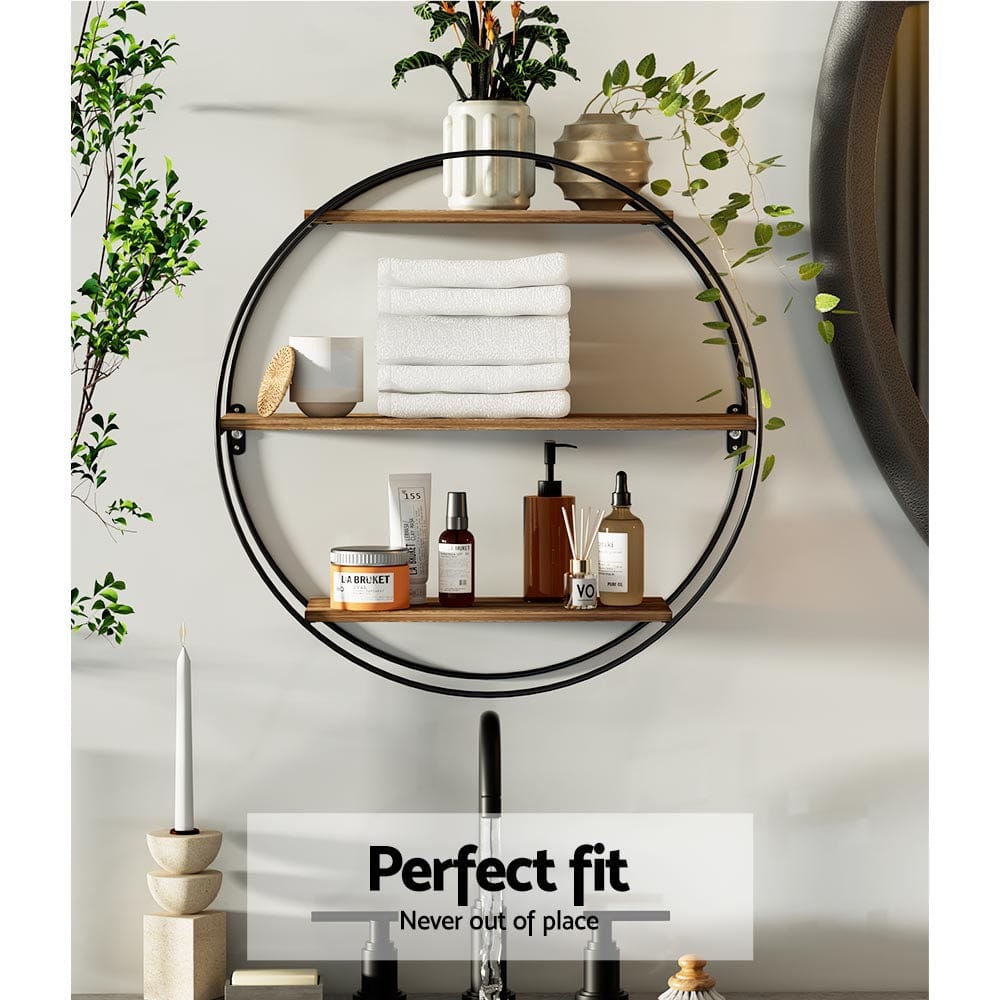 Artiss Home & Garden > DIY > Kitchen & Bathroom DIY Artiss Floating Wall Shelf Round 3-Tier
