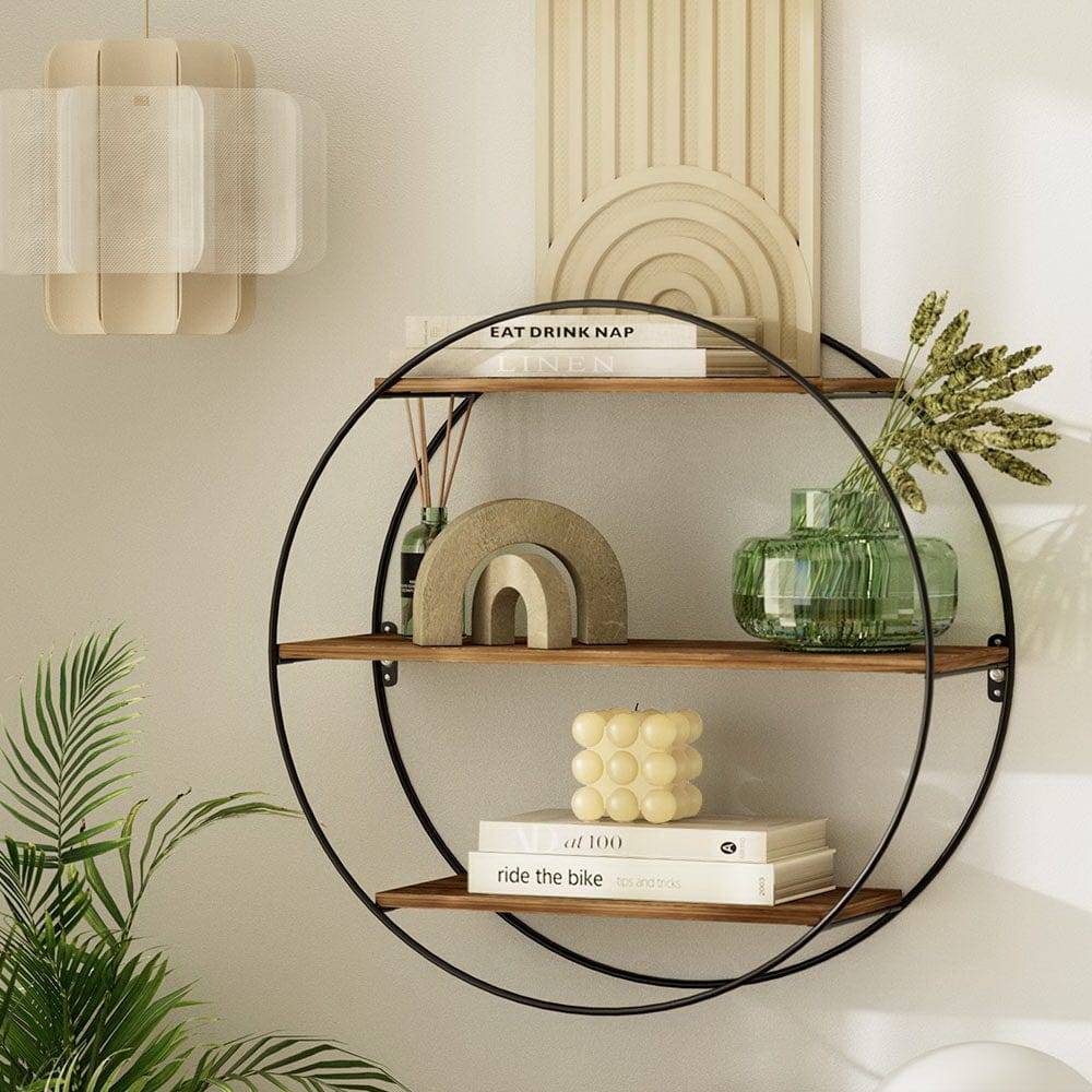 Artiss Home & Garden > DIY > Kitchen & Bathroom DIY Artiss Floating Wall Shelf Round 3-Tier