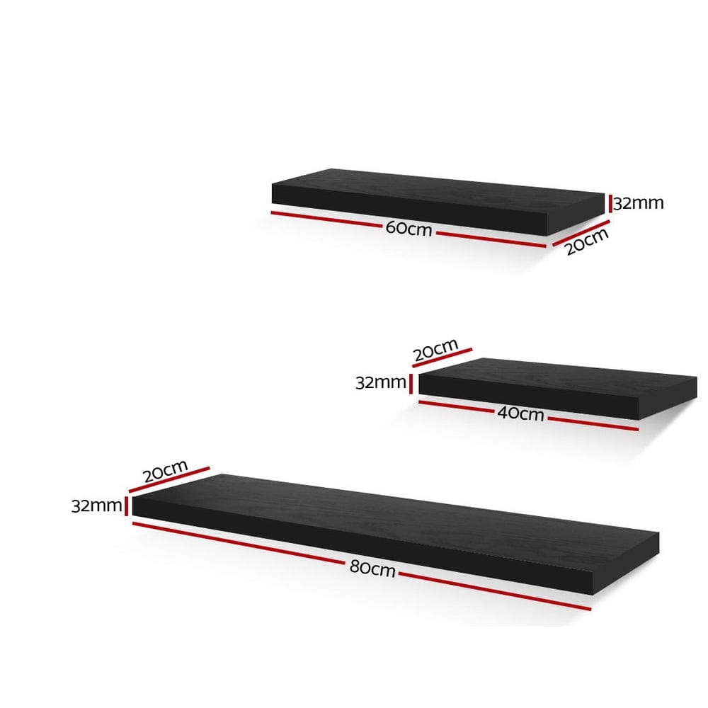 Artiss Home & Garden > DIY > Kitchen & Bathroom DIY Artiss Floating Wall Shelf Set of 3 Black