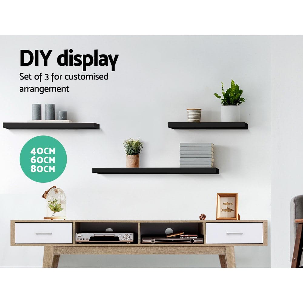 Artiss Home & Garden > DIY > Kitchen & Bathroom DIY Artiss Floating Wall Shelf Set of 3 Black