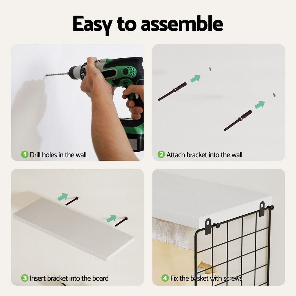 Artiss Home & Garden > DIY > Kitchen & Bathroom DIY Artiss Floating Wall Shelf Set of 3 White