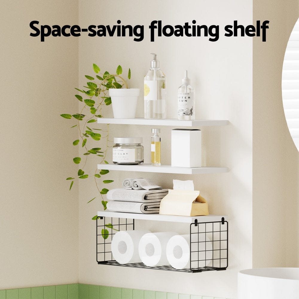 Artiss Home & Garden > DIY > Kitchen & Bathroom DIY Artiss Floating Wall Shelf Set of 3 White