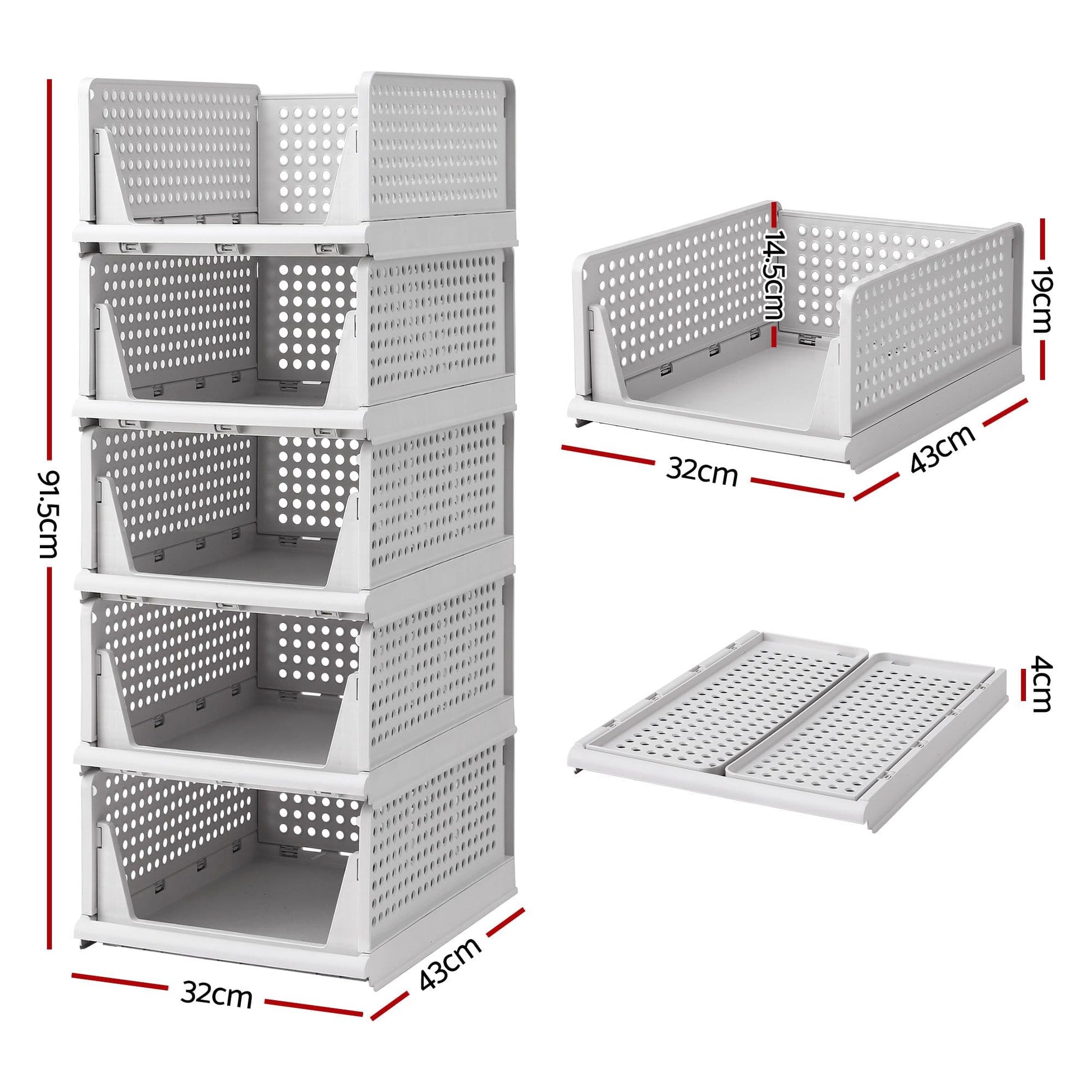 Artiss Home & Garden > Home Office Accessories > Calendars, Organisers & Planners Artiss 5 Pack Stackable Plastic Storage Foldable Closet Organizers