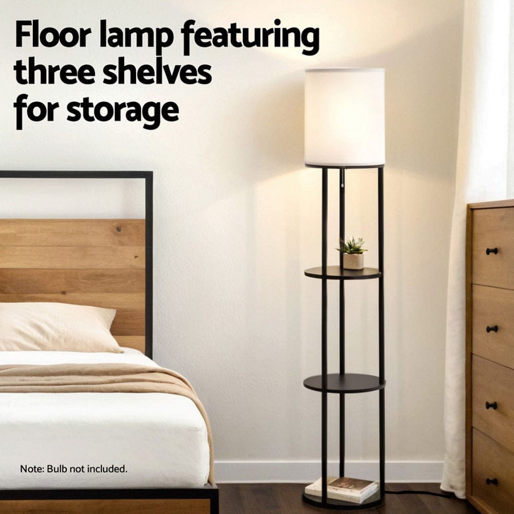 Artiss Home & Garden > Lighting > Floor Lamps Artiss Floor Lamp 3 Tier Shelf Storage LED Light Stand Home Room Vintage Round