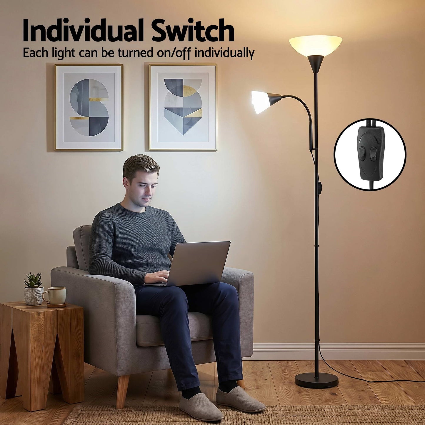 Artiss Home & Garden > Lighting > Floor Lamps Artiss Floor Lamp Mother and Child Modern Home Living Room Office Reading Black
